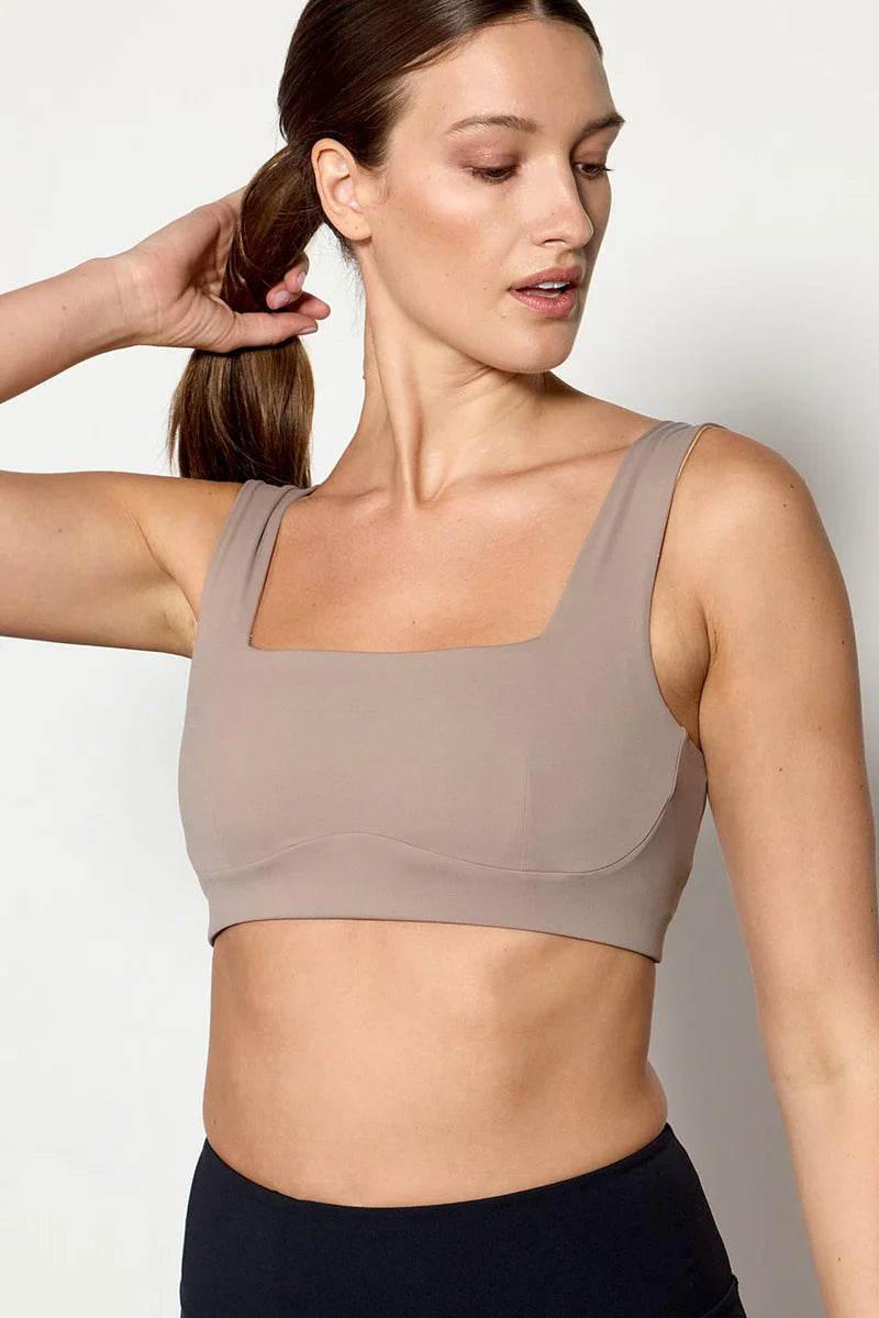 MPG Vital Square Neck Medium Support Sports Bra Taupe