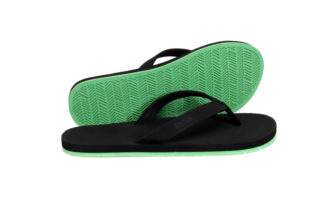 IND Men"s Sandals Flip Flops Sneaker Sole Black/Lime Sole